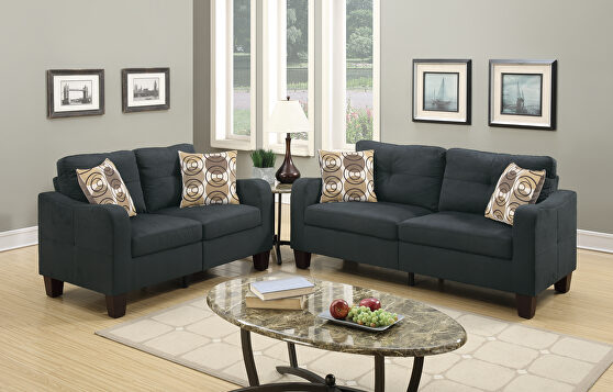 Black polyfiber (linen-like fabric) sofa and loveseat set