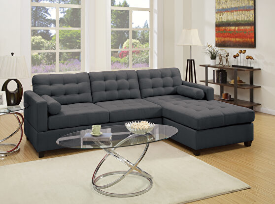Slate black polyfiber 2-pcs sectional sofa
