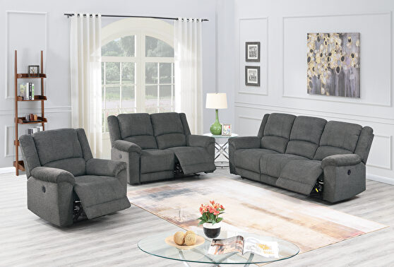 Power motion recliner sofa in slate velvet fabric