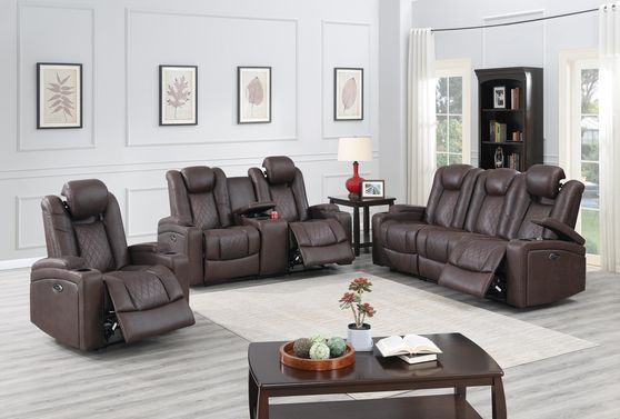 Dark brown power recliner sofa w/ adjustable headrests