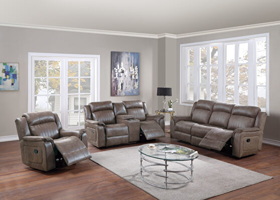 Power motion recliner sofa in dark coffee breathable leatherette