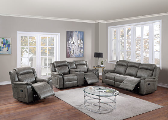 Power motion recliner sofa in slate blue breathable leatherette