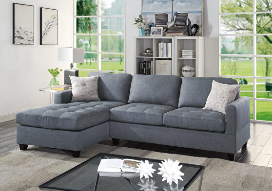 Blue gray polyfiber 2-pcs sectional sofa