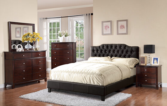 Black faux leather upholstery traditional style full size bed