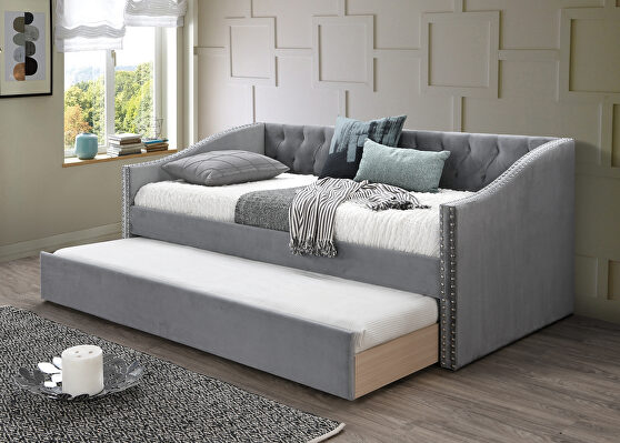 Gray velvet day bed w/trundle in casual style