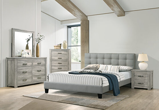 Gray polyfiber upholstery queen bed