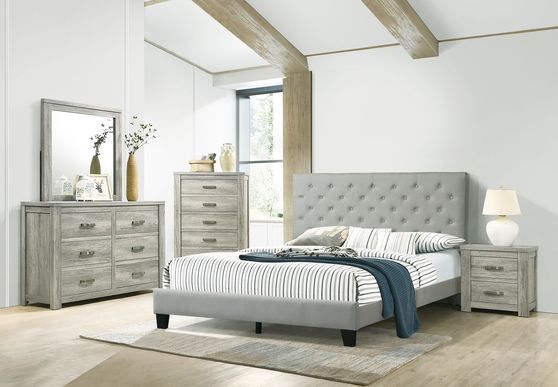 Simple gray fabric bed w/ full platform