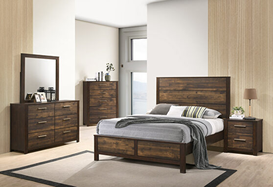 Simple brown contemporary wood bed w/ full platform