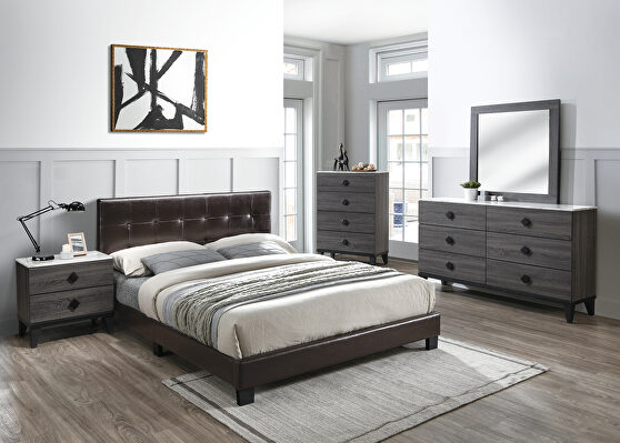 Brown faux leather upholstery queen bed