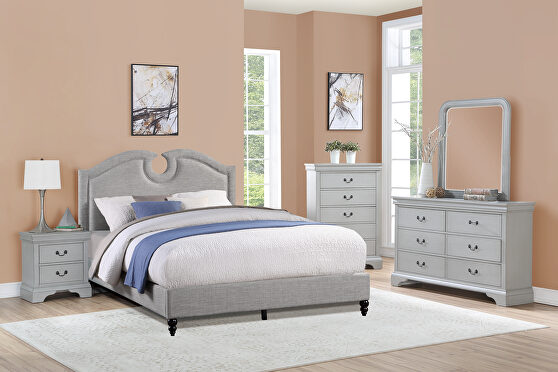 Gray polyfiber upholstery queen bed