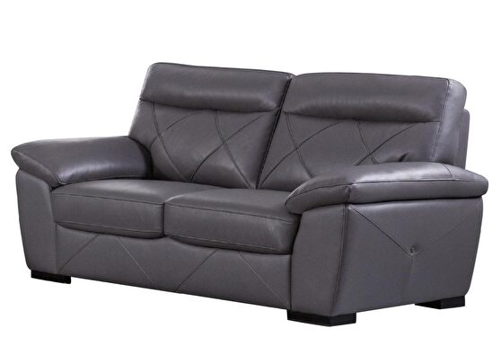 Gray leather modern loveseat in low profile