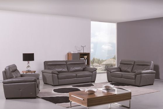 Gray leather modern comfy couch in low profile