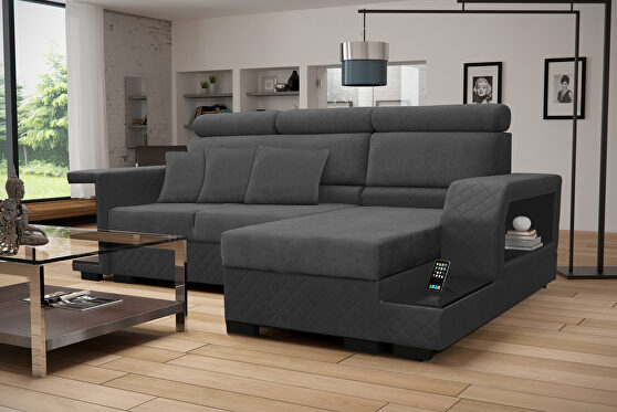 Two-toned sleeper sectional w/ built-in bookcases