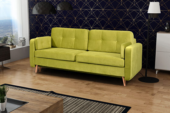 Lime green fabric sofa bed in retro modern style