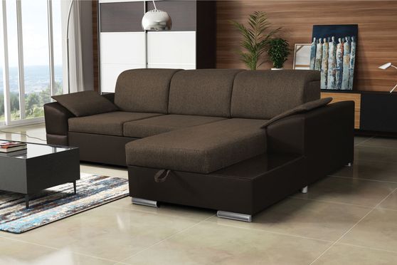Sleeper sectional sofa in brown