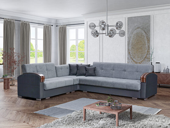 Modern gray sectional with storage / bed
