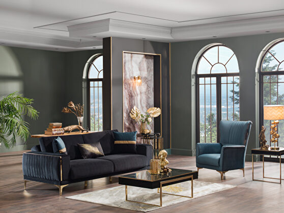 Exclusive desing gold trim black finish low profile sofa