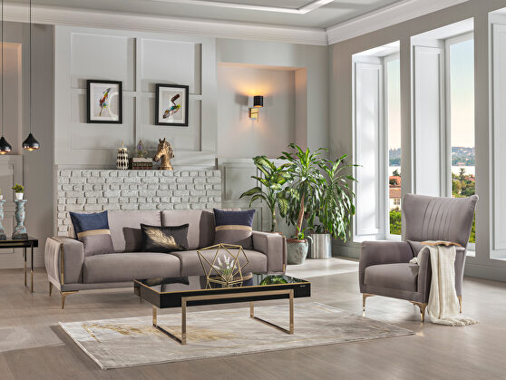 Exclusive desing gold trim gray finish low profile sofa