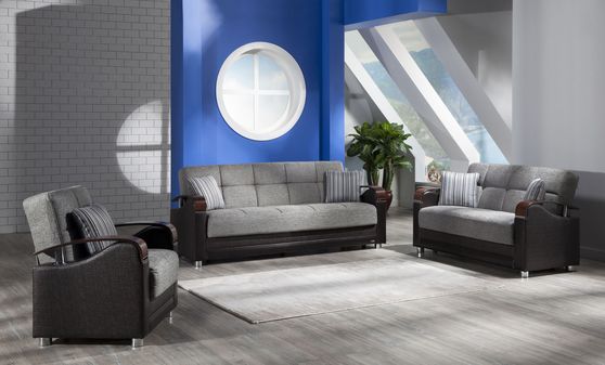 Gray chenille fabric storage sofa w/ bed ability