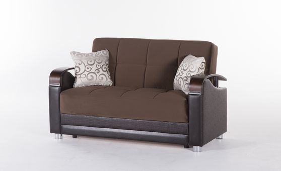 Naomi brown micro suede storage loveseat