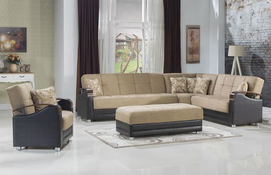 Modular two-toned 3pcs sectional in fulya brown