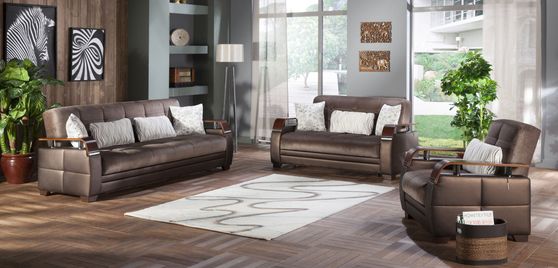 Modern brown fabric sleeper sofa w/ storage