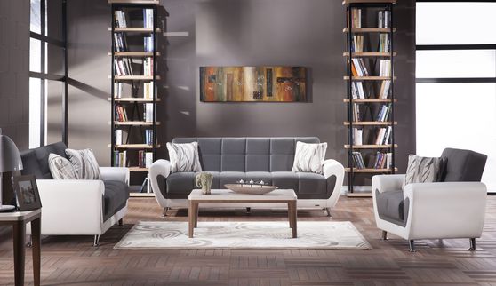 Gray Microfiber / Bycast Leather Sofa