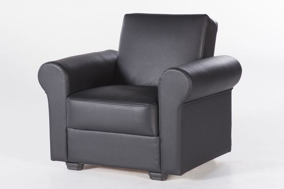 Convertable storage chair in black leatherette