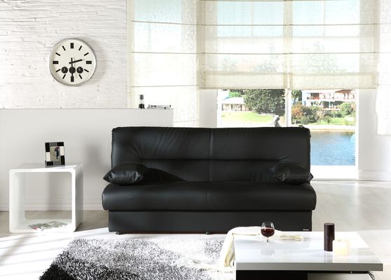 Black leatherette sofa bed w/ storage