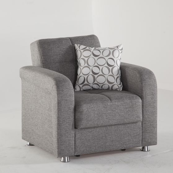 Gray fabric chair w/ storage and bed