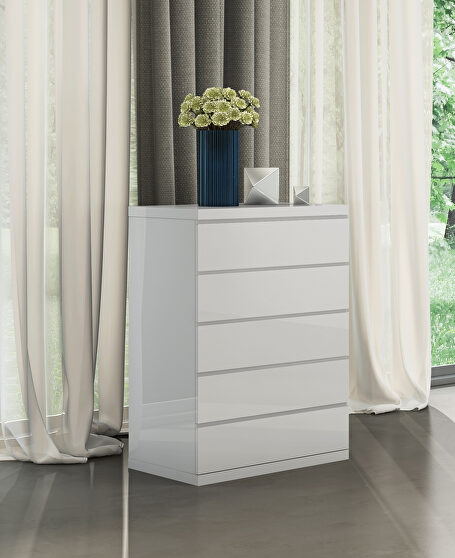 Anna chest of 5 drawers high gloss white