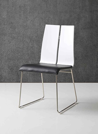 Lauren dining chair, high gloss white black faux leather