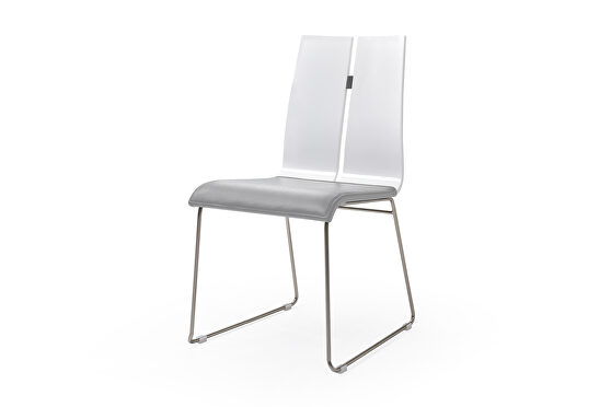 Lauren dining chair, high gloss white gray faux leather