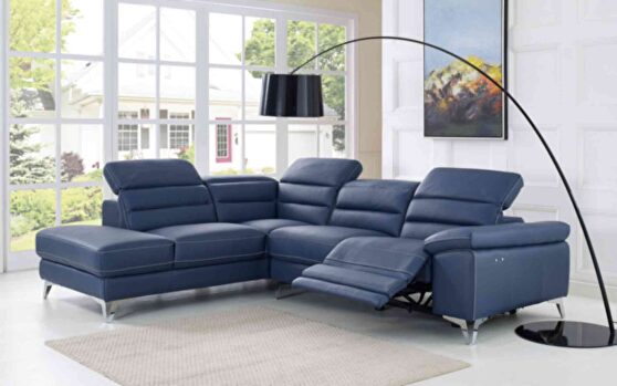 Sectional navy blue top grain Italian leather