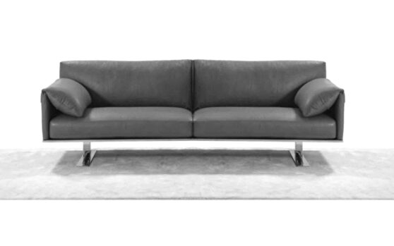 Sofa, 100% made in Italy, gray top grain leather.