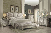 Ivory velvet & bone white queen bed main photo