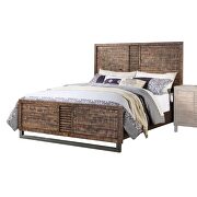 Reclaimed oak finish wood panel king bed main photo
