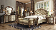 Bone leather & gold patina queen bed set