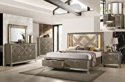 Led, pu & dark champagne eastern king bed w/storage