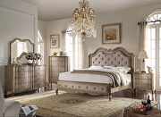 Beige fabric & antique taupe eastern king bed