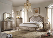 Beige fabric & antique taupe queen bed