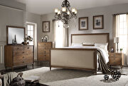 Beige linen & reclaimed oak inverness queen bed main photo