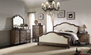 Beige linen & weathered oak queen bed
