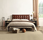 Brancaster II Vintage brown top grain leather queen bed