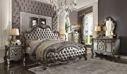 Versailles II (Platinum) Silver pu & antique platinum queen bed