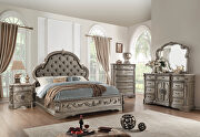 Pu & antique silver queen bed