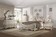 Beige linen & antique white queen bed main photo