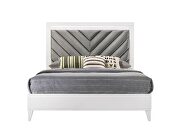 Gray fabric upholstered headboard & white finish king bed main photo