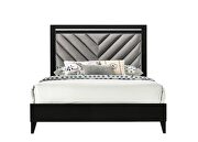 Chelsie (Black) K Gray fabric upholstered headboard & black finish king bed