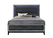 Weathered black finish shimmering silver trim accent king bed w/ led main photo